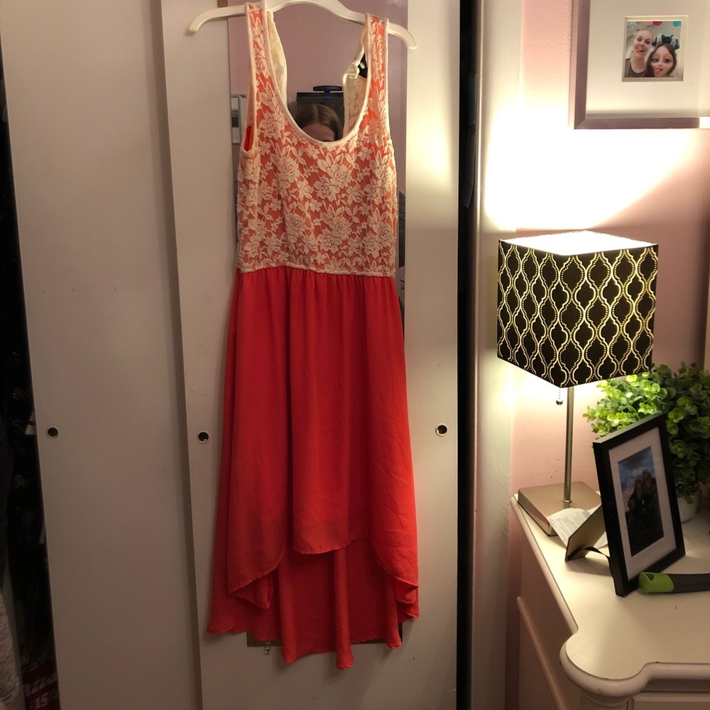 Coral  short in the front long in the back dress